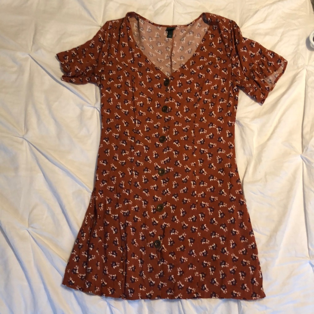 Burnt orange, button down, floral sundress